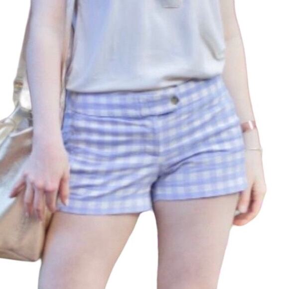 J. Crew Blue White Buffalo Check Gingham Low Rise Stretch Shorts Sz 6 - Picture 1 of 11